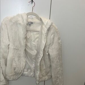 Fashion Nova White Faux Fur Hooded Jacket